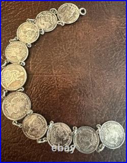 Antique Victorian Love Token Bracelet With Silver Dime Coins 1889 Canada, USA