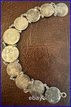 Antique Victorian Love Token Bracelet With Silver Dime Coins 1889 Canada, USA