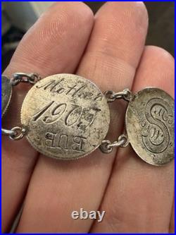 Antique Victorian Love Token Bracelet With Silver Dime Coins 1889 Canada, USA