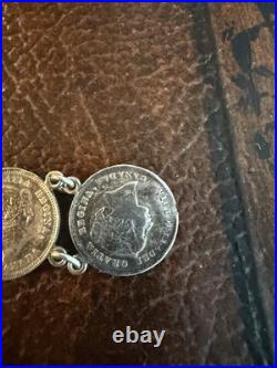 Antique Victorian Love Token Bracelet With Silver Dime Coins 1889 Canada, USA