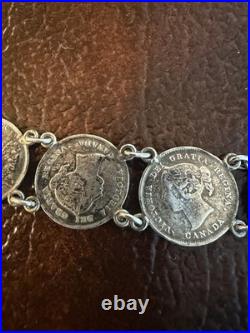 Antique Victorian Love Token Bracelet With Silver Dime Coins 1889 Canada, USA