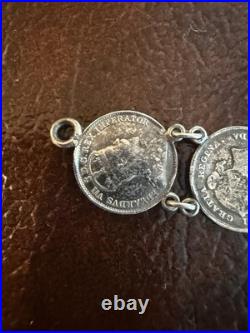 Antique Victorian Love Token Bracelet With Silver Dime Coins 1889 Canada, USA
