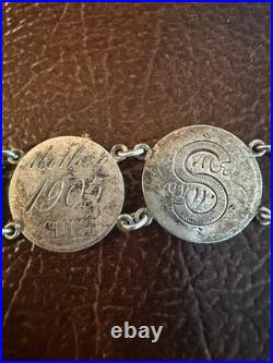 Antique Victorian Love Token Bracelet With Silver Dime Coins 1889 Canada, USA