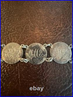 Antique Victorian Love Token Bracelet With Silver Dime Coins 1889 Canada, USA