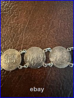 Antique Victorian Love Token Bracelet With Silver Dime Coins 1889 Canada, USA Antique Victorian Love Token Bracelet With Silver Dime Coins 1889 Canada, USA