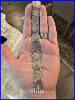 Antique Victorian Love Token Bracelet With Silver Dime Coins 1889 Canada, USA