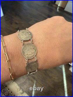 Antique Victorian Love Token Bracelet With Silver Dime Coins 1889 Canada, USA