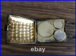 Antique Victorian Sterling Silver Compact Case Purse Coin Wallet with Chain