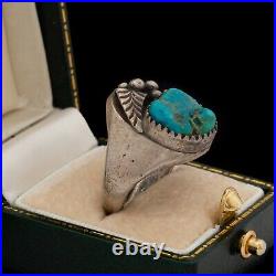 Antique Vintage Native Navajo Sterling Coin Silver Pawn Turquoise Ring Sz 7 10g