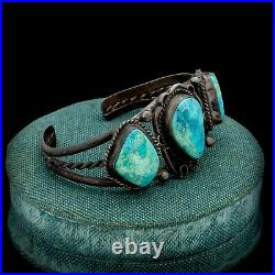 Antique Vintage Native Navajo Sterling Coin Silver Turquoise Cuff Bracelet 37.2g