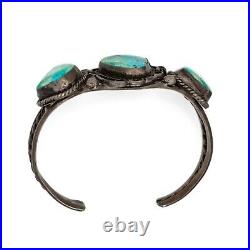 Antique Vintage Native Navajo Sterling Coin Silver Turquoise Cuff Bracelet 37.2g