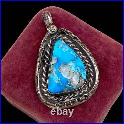 Antique Vintage Sterling Coin Silver Native Navajo Pawn Turquoise Pendant 8.6g