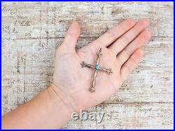 Antique Vintage Sterling Coin Silver Native Navajo Turquoise Cross Pendant 8.1g