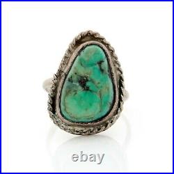Antique Vintage Sterling Coin Silver Native Navajo Turquoise Pinky Ring Sz 4.75