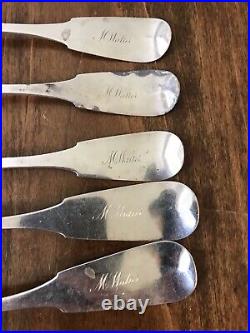Antique coin silver serving spoons circa 1850. Butler and McCarty