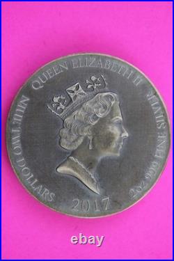 Antiqued 2017 Jacob Wrestles the Angel 2 Dollars Niue 2 OZ. 999 Silver Coin 1831