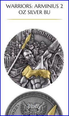 Arminius warriors 2 oz ultra high relief silver coin antiqued Germania 2022