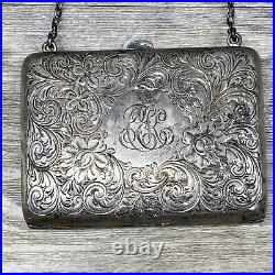 Atq Victorian Sterling Silver Lined Coin Purse Monogrammed