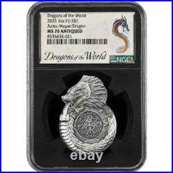 Aztec Mayan Dragon DRAGONS OF THE WORLD 2025 $1 1oz Silver Coin Fiji NGC MS70