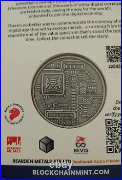 BITCOIN VERY RARE! 2020 99.9 % Pure 1oz Silver Crypto Coin Antique Certicard New