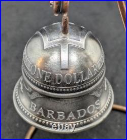 Barbados Trident Silver Coin Bell Guardian Gremlin Bell 2oz. 999 Antiqued