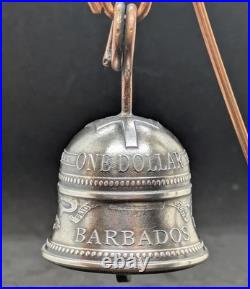 Barbados Trident Silver Coin Bell Guardian Gremlin Bell 2oz. 999 Antiqued