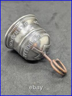 Barbados Trident Silver Coin Bell Guardian Gremlin Bell 2oz. 999 Antiqued