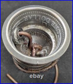 Barbados Trident Silver Coin Bell Guardian Gremlin Bell 2oz. 999 Antiqued