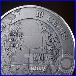 Battle of Kyiv 2 oz Antique finish Silver Coin 10 Cedis Republic of Ghana 2024