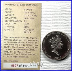 Biblical Series Crown Of Thorns 2019 $2 Niue 2 oz Silver Coin #827/1499 Box&COA