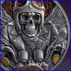 Biker Memento Mori 1 oz Antique Silver Coin Republic of Ghana 2024 Mintage 1000