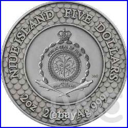 Black Pearl and Dragon Divine Pearls 2oz Antique finish Silver Coin 5$ Niue 2023