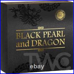 Black Pearl and Dragon Divine Pearls 2oz Antique finish Silver Coin 5$ Niue 2023