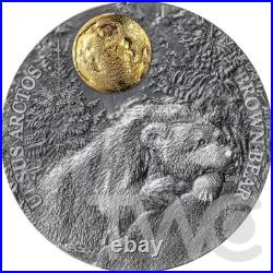 Brown Bear Wildlife in the Moonlight 2 oz Antique finish Silver Coin Niue 2023 Brown Bear Wildlife in the Moonlight 2 oz Antique finish Silver Coin Niue 2023