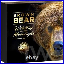 Brown Bear Wildlife in the Moonlight 2 oz Antique finish Silver Coin Niue 2023 Brown Bear Wildlife in the Moonlight 2 oz Antique finish Silver Coin Niue 2023