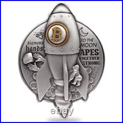 Bullion 1 oz. 999 Fine Silver Bitcoin Rocket Shaped High Relief Coin Antiqued $