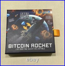 Bullion 1 oz. 999 Fine Silver Bitcoin Rocket Shaped High Relief Coin Antiqued $