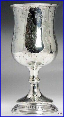 C1840s Beautiful American Coin Silver Hand Chased Chalice Goblet Cup