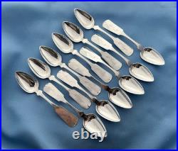 CA Burr 12 Coin Silver Teaspoons Fiddle Pattern Mono 6 In 215 Gr Excellent