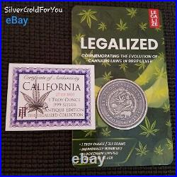 CALIFORNIA Legalized Cannabis 1oz Silver Coin Round Block Chain Antique. 999