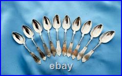 CH Ankeny & Co 10 Coin Silver Twist Handle Teaspoons 6 In Mono 178 Gr