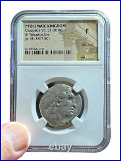 CLEOPATRA VII SILVER Tetradrachm, Ptolemaic Kingdom, 37/38 BC (NGC-FINE)