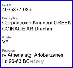 Cappadocia Kingdom 96BC-63BC Ancient Drachm Coin NGC Graded Ariobarzanes I VF Cappadocia Kingdom 96BC-63BC Ancient Drachm Coin NGC Graded Ariobarzanes I VF