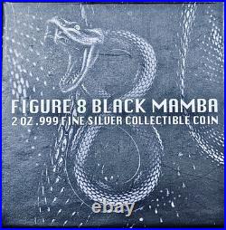 Chad 2 oz 999 Silver Figure 8 Black Mamba High Relief #609/888 Mintage 888 withBox Chad 2 oz 999 Silver Figure 8 Black Mamba High Relief #609/888 Mintage 888 withBox