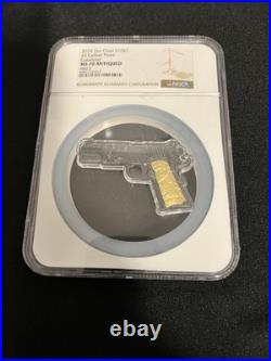 Chad 2024 2oz Silver 45 Caliber Pistol Antiqued MS70 NGC Coin