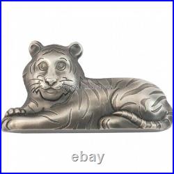 Charming Tiger 1 oz shaped silver coin antiqued 2021