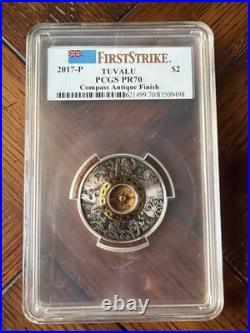 Compass 2017 2oz Silver Antiqued Coin PCGS PR70 First Strike
