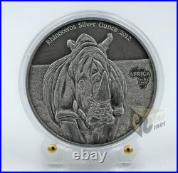 Congo 2012 Rhinoceros Africa 1 Oz Antique Finish Silver Coin