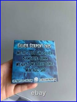 Cool2Coin 2025 Silver Serpent 1 oz Silver Colorized Relief Antiqued 40mm Coin