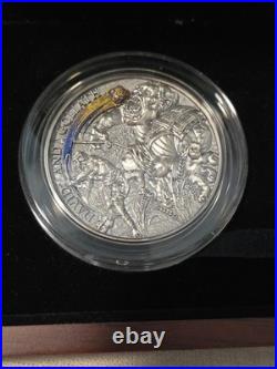 David and Goliath 2oz Antique finish Silver Coin 10 Cedis Republic of Ghana 2022